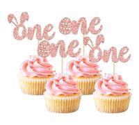 Gyufise 24 adornos para magdalenas de Pascua con purpurina de oro rosa, decoraciones para conejito de Pascua, decoración de fiesta de cumpleaños, baby shower