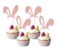 Gyufise 24 adornos para magdalenas de Pascua con purpurina de oro rosa para decoración de conejito de Pascua, decoración de fiesta de cumpleaños, baby shower