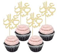Gyufise 24 decoraciones para magdalenas con purpurina dorada para Eid Mubarak, árabe Happy Eid Ramadán Kareem para decoración de tartas islámicas musulmanas