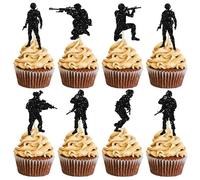 Gyufise 24 piezas de adornos para cupcakes de soldado militar con purpurina, temática militar, fuerzas especiales, para el Día del Veterano del Ejército, para hombres y niños, fiesta de cumpleaños,