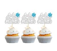 Gyufise 24 piezas de copo de nieve Baby It's Cold Outside Cupcake Toppers Blue Glitter Silver Baby It's Cold Outside Cupcake Picks para invierno Baby Boy Wonderland Navidad Baby Shower Party Suministros