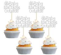 Gyufise 24 piezas de copo de nieve Baby It's Cold Outside Cupcake Toppers Glitter Winter Frozen Snowflake Cupcake Picks for Winter Wonderland Baby Shower Birthday Party Supplies Silver