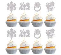 Gyufise 24 piezas de copo de nieve plateado He Asked She Said Yes Cupcake Toppers Glitter Invierno Copo de Nieve Picks Decoraciones para Invierno Boda Aniversario Decoraciones de Novia Ducha Fiesta Suministros