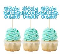 Gyufise 24 piezas de copos de nieve Baby It's Cold Outside Cupcake Toppers Glitter Baby It's Cold Outside Cupcake Picks for Winter Baby Wonderland Christmas Baby Shower Party Supplies Blue