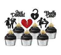 Gyufise 24 piezas de decoración para cupcakes de divorcio con purpurina Finally Done Just Divorced Cupcake Picks Break Up Theme Cake Decoraciones para Bye Freedom Bachelor Divorce Party Supplies Negro