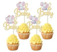 Gyufise 24 piezas de decoración para cupcakes de elefante rosa con purpurina de oro rosa con texto en inglés "It's a Girl", para baby shower, temática de elefante, revelación de género, baby shower