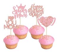 Gyufise 24 piezas de decoración para cupcakes del día de la madre con purpurina Love You Mom Heart Super Mom Cupcake Picks para feliz día de la madre, fiesta de cumpleaños, suministros de decoración