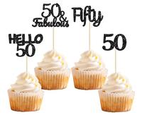 Gyufise 24 piezas de decoración para magdalenas de 50 cumpleaños, 50 y fabulosas decoraciones para tartas Hello 50 y 50 púas para magdalenas, 50 cumpleaños