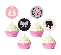 Gyufise 24 piezas de decoración para magdalenas de niña, lazo de lunares, decoración de pasteles, palillos de dientes para boda, decoración de despedida de soltera, suministros temáticos para fiestas de cumpleaños