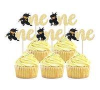 Gyufise 24 piezas Ninja One Cupcake Toppers Primer Cumpleaños Cake Topper Karate Kung Fu Warriors Cupcake Picks para Baby Shower Niños Niñas Primer Cumpleaños Fiesta de Pastel Suministros