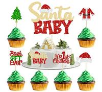 Gyufise 25 adornos para tartas de Navidad con purpurina para cupcakes de mi primera Navidad, decoración para cupcakes de baby shower, decoraciones de pastel de Feliz Navidad para revelación de género,