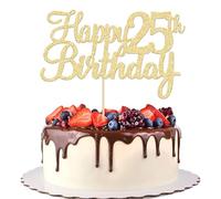 Gyufise 3 piezas de decoración para tarta de cumpleaños 25 con purpurina para 25 cumpleaños, saludos a 25 años, veinticinco fabulosas decoraciones de pastel para 25 cumpleaños, suministros de fiesta
