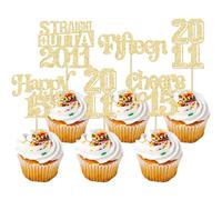 Gyufise 30 adornos para cupcakes Straight Outta 2011 con purpurina para quince 15 fabulosos cumpleaños 15 fabulosos palillos para cupcakes de feliz cumpleaños 15 años para 15 años para 15 cumpleaños