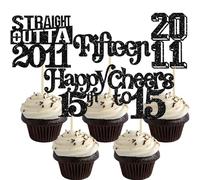 Gyufise 30 adornos para cupcakes Straight Outta 2011 con purpurina para quince 15 fabulosos cumpleaños 15 fabulosos palillos para cupcakes de feliz cumpleaños 15 años para 15 años, suministros para