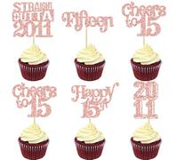 Gyufise 30 adornos para cupcakes Straight Outta 2011 con purpurina para quince 15 fabulosos cumpleaños 15 fabulosos palillos para cupcakes de feliz cumpleaños 15 años para 15 años para 15 cumpleaños