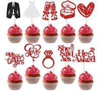 Gyufise 30 piezas de adornos para cupcakes con purpurina "I Do Love Cupcake Picks Miss to Mrs He Asked Bridal Show", boda, compromiso, despedida de soltera, decoración de tartas, color rojo