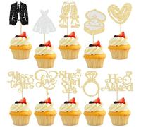 Gyufise 30 piezas de adornos para cupcakes con purpurina "I Do Love Cupcake Picks Miss to Mrs He Asked Bridal Show", boda, compromiso, despedida de soltera, decoración de tartas, color dorado
