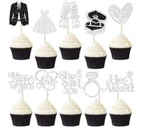 Gyufise 30 piezas de adornos para cupcakes con purpurina "I Do Love Cupcake Picks Miss to Mrs He Asked Bridal Shower Wedding Engagement Bachelorette Cake Decoration", color plateado