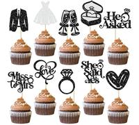 Gyufise 30 piezas de adornos para cupcakes con purpurina "I Do Love Cupcake Picks Miss to Mrs He Asked Bridal Show", boda, compromiso, despedida de soltera, decoración de tartas, color negro