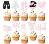 Gyufise 30 piezas de adornos para cupcakes con purpurina "I Do Love Cupcake Picks Miss to Mrs He Asked Bridal Show", boda, compromiso, despedida de soltera, decoración de tartas, color rosa claro