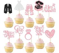 Gyufise 30 piezas de adornos para cupcakes con purpurina "I Do Love Cupcake Picks Miss to Mrs He Asked Bridal Show", boda, compromiso, despedida de soltera, decoración de tartas, color rosa