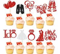 Gyufise 30 piezas de decoración para cupcakes con purpurina para decoración de cupcakes con texto en inglés "I Do Love Cupcake Picks Miss to Mrs, despedida de soltera, boda, compromiso, despedida de