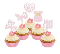 Gyufise 30 piezas de decoración para cupcakes de baby shower Oh Baby con texto en inglés "It's a Girl", diseño de lazo con purpurina, corazón de amor, decoración para revelación de género, baby