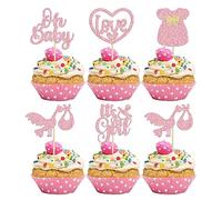 Gyufise 30 piezas de decoración para cupcakes de baby shower Oh Baby con texto en inglés "It's a Girl", diseño de lazo con purpurina, corazón de amor, decoración para revelación de género, baby