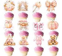Gyufise 36 piezas de decoración de cupcakes con texto en inglés "A Little Pumpkin is on Her Way", carruajes, calabaza, baby shower, decoración de tartas para bebé, primer cumpleaños, revelación de