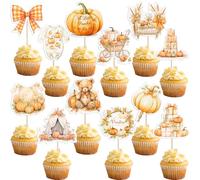 Gyufise 36 piezas de decoración de cupcakes con texto en inglés "A Little Pumpkin is on The Way", carruajes, calabaza, baby shower, decoración de tartas para bebé, niño, niña, primer cumpleaños
