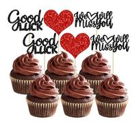 Gyufise 36 piezas We Will Miss You Cupcake Toppers Glitter Red Love Heart Good Luck Cupcake pick for Retirement Theme Going Away Party Cake Decoraciones