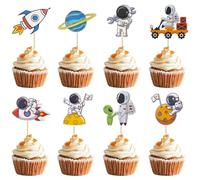 Gyufise 40 piezas de decoración para magdalenas de astronauta espacial, diseño de cohete planeta viaje a la luna, decoraciones para baby shower, niños y niñas, cumpleaños, espacio exterior, decoración de pasteles, suministros