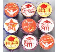 Gyufise 48 obleas de papel de oblea de graduación 2026 para decoración de tartas, comestibles, felicitaciones, graduados, para fiesta temática de graduación 2026, suministros para tartas, color rojo y