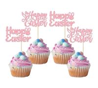 Gyufise Adornos para cupcakes de conejito de Pascua, con purpurina rosa, decoración de pastel de Pascua, decoración de pastel de Pascua, temática de primavera, cumpleaños, baby shower, 24 unidades