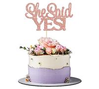 Gyufise Decoración de pastel con purpurina dorada rosa, 1 pieza con texto "She Said Ye" para compromiso, despedida de soltera, despedida de soltera, decoración de fiesta de despedida de soltera