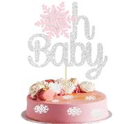 Gyufise Paquete de 1 decoración de torta de copo de nieve para bebé, para invierno, baby shower, chico, color rosa, plateado, para decoración de fiesta de género