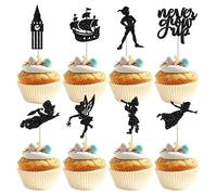 Gyufise Paquete de 24 adornos para cupcakes con purpurina de estrella Neverland P Pan Cupcake Picks Night Fairy Tales Elf Girl Cake Decor para baby shower, suministros de fiesta de cumpleaños, color