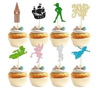 Gyufise Paquete de 24 adornos para cupcakes Never Grow Up con purpurina, diseño de nave de Neverland Elf Girl Cupcake Picks Night Fairy Tales P Pan Cupcake Decoraciones para baby shower, fiesta de