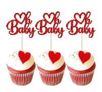 Gyufise Paquete de 24 adornos para magdalenas de San Valentín con purpurina roja para el día de San Valentín, decoración de tartas para fiestas de cumpleaños para fiestas de cumpleaños de San Valentín