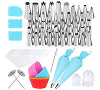 Gyvazla - Juego de 75 boquillas para repostería, con silicona, bolsillos desechables de plástico, acopladores, clavos para flores, cepillo, cakecups, rascadores