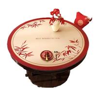 GYYFQH Mantel De Cuero Redondo Festival De Primavera Mesa Redonda Mantel con Vetas De Rojo Resistente Al Agua Y Al Aceite para Comedor Bodas O Inauguraciones De Casas(B,95cm Round)