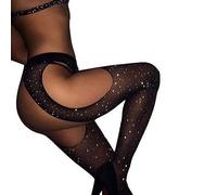 GYZOUKA Medias de Red Negras Elegantes Diamantes de Imitación Brillantes 4 Lados Muslo Abierto Pantimedias Altas Medias de Red Medias de Rejilla de Cintura Alta Pantimedias con Tirantes