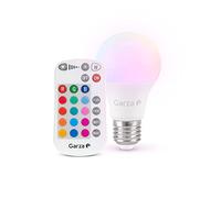Garza - Bombilla Estándar LED E27 RGB con mando a distancia, 8.5W (equivalente 60W incandescente), Intensidad regulable, 16 colores disponibles + luz neutra 4000K, 810 lm, Ángulo 240º