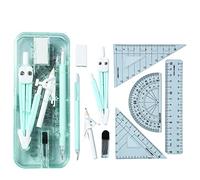 GZBABY Juego de herramientas de geometría matemática de 9, que incluye regla, regla triangular, transportador, brújulas, borrador, sacapuntas, mina de lápiz, lápiz, para dibujar y dibujar（verde)