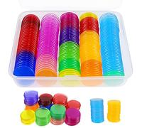 GZcaiyun 200 Piezas Chips de Plástico, Fichas Bingo Transparentes de Plástico 18 mm para Tarjetas de Juego de Bingo,con Caja de Almacenamiento(Color Surtido)