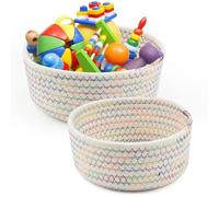 GZCZCC 2 Pcs Cestas Almacenaje Tejidas con Cuerda de Algodón cestas mantas salon Cesta Organizadora Bebe cesta algodon trenzado pequenos para guardar toallitas cremas peluches juguetes 20×9cm, 17×8cm