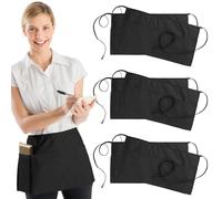 GZCZCC 6 Pcs Mandil Camarero Corto Delantal Corto Cocina Cintura Negro 3 Bolsas Grandes para Hombre Mujer Mandil Negro para Cocina Cafetería Bar Jardinería Hostelería