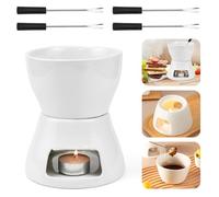 GZCZCC Fondue de Chocolate Vela 400ml Fondue de Chocolate Ceramica por 200 g Chocolate/Queso Derretido Set de Fondue 4 Personas para Familias o Grupos de 4 + 4 Tenedores de Fondue de Acero Inoxidable