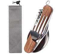 GZDAOXIA 6 en 1 Cubiertos Plegables de Acero Inoxidable, Juego de Cubiertos Portátil con Bolsa de Almacenamiento, para Senderismo, Pícnic y Viajes