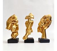GZDDYUMYJX Estatua de Pensador de 3 Piezas, el Silencio es Oro Figura de Arte Abstracto, esculturas de Resina para el hogar Moderno,Decoración de Estantería,Decoraciones de Oficina, Regalo (Oro)